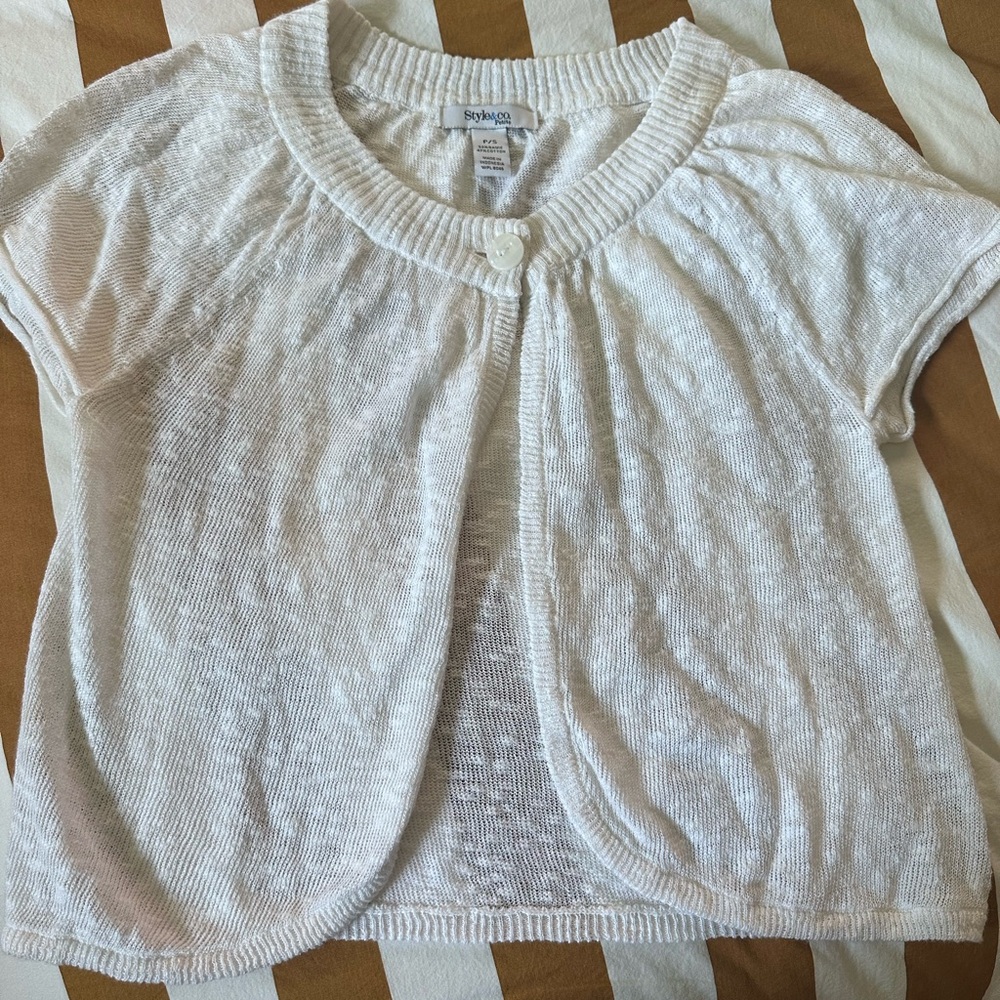 Style & Co. White Short Sleeve Knit Cardigan